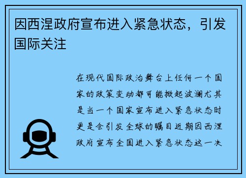 因西涅政府宣布进入紧急状态，引发国际关注